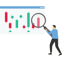 financial illustration concept. Characters invest money in the stock market. and other data. Stock trading concept. Explore financial chart analysis, latest stock market news, Vector illustration.

