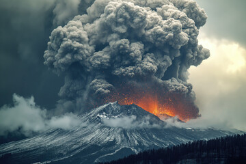 massive explosive volcanic eruption with ash column
