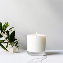 blank scented candle glass mock up white background