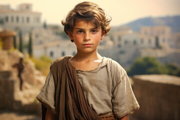 Fascinating Child boy ancient greek city. Culture people. Generate Ai - obrazy, fototapety, plakaty