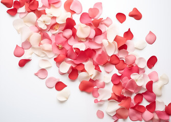 
Pink and white rose petals on white background