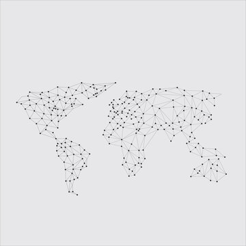 
world map, polygon drawing, sketch, map outline, unusual scheme, 1 color, vector image, Europe, Asia, Aurika, America, countries, map