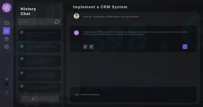 Animation of stock market over digital ai chat