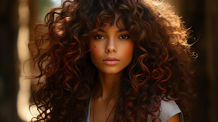 Fototapeta premium Embracing Natural Beauty: Textured Afro Hairstyle in Authentic Portrait - AI-Generated