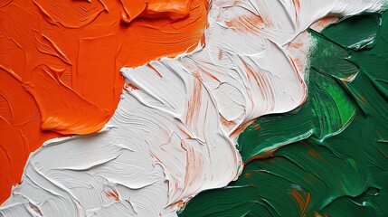 acrylic illustration featuring vibrant orange, white, and green colors, artistry and patriotic theme, backgrounds, digital art, or designs with an acrylic and tricolor theme