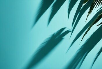 Blurred shadow from palm leaves on the blue wall Minimal abstract background for product presentation