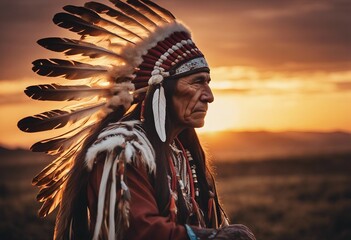 Native american indian chief at sunset art