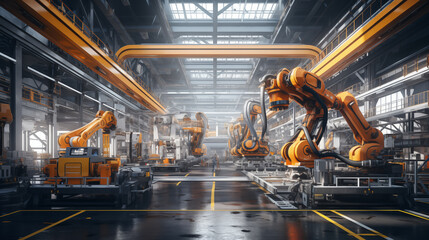 Factory of the future, robotic technology, high-tech production. Generative AI