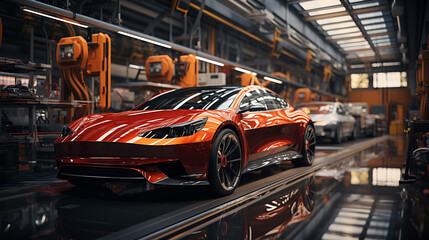Factory of the future, production of high-tech cars. Generative AI
