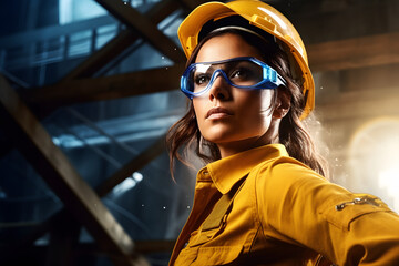 female construction worker forman supervisor or civil engineer in protective work gear at a construction site