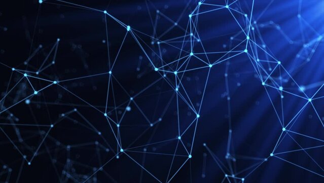 Abstract digital connection of lines and dots moving in the space. Network connection structure and big data visualization. Technology background.Crypto currency, block chain and digital technology.