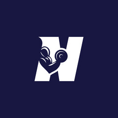 Fitness Gym logo design template with  barbell, Letter N Logo 