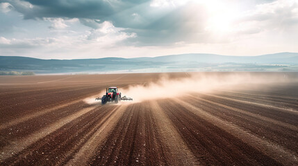 Farmer in Tractor preparing Farmland with seedbed for the next year