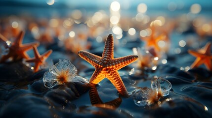 Marine Wildlife: Close-up of Starfish in the Sea generative ai