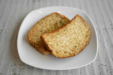 Garlic bread close up in white plates