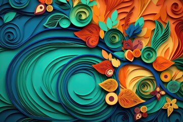 Abstract colorful background with swirls and flowers. Abstract background in irish colors and patterns, March: Irish American Heritage Month - - obrazy, fototapety, plakaty