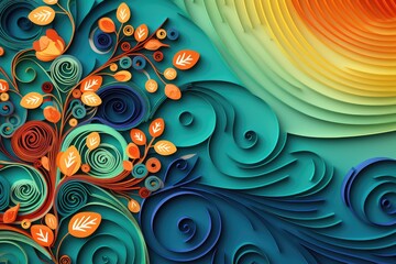 Abstract colorful background with swirls and leaves. Abstract background in irish colors and patterns, March: Irish American Heritage Month - - obrazy, fototapety, plakaty