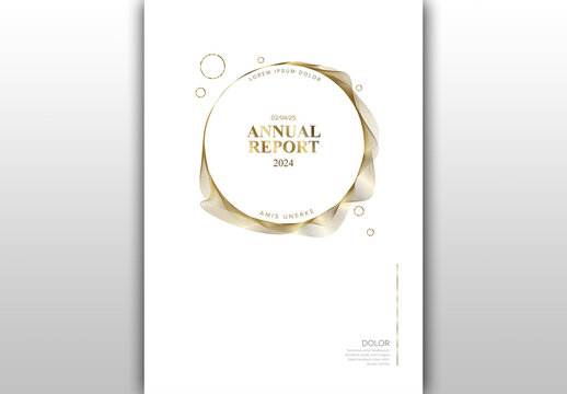 Annual white paper minimalistic report cover template with golden circle