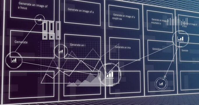 Animation of network of connections with icons over binary coding