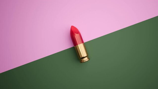 Bisected Lipstick and bullet. Ammunition shell and red tip cut in the middle.