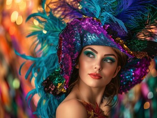 Model woman in carnival dress