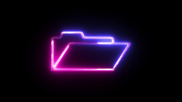 Glowing neon Folder icon isolated on black background. Outline neon folder icon set. Glowing neon file folder sign, open data directory pictogram