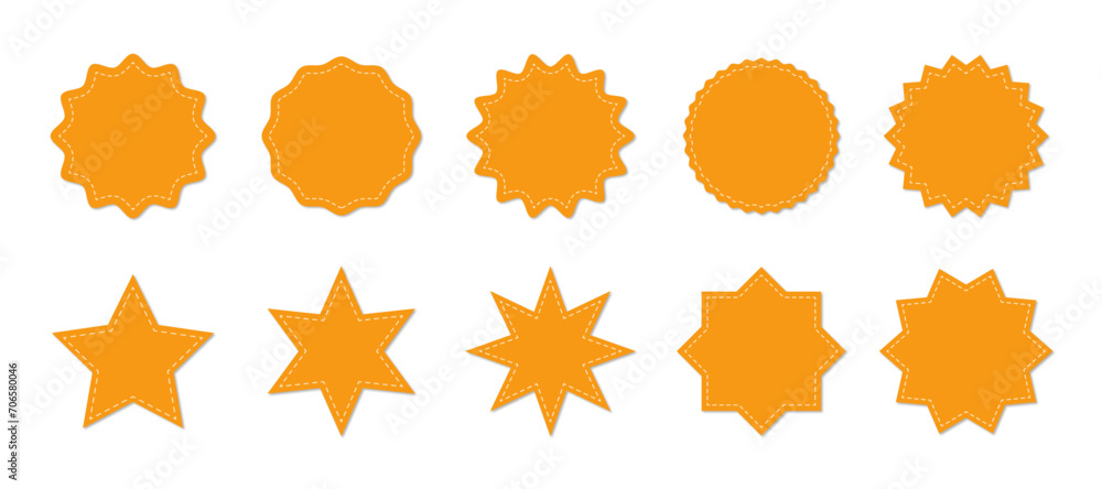Poster stitched zig-zag circle collection in orange color. circle with sharp and rounded waves edge. sale a