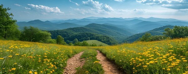 A view of the Bieszczady mountains in spring, capturing the vibrant awakening of nature and the scenic beauty of the lush green landscape © Tomasz