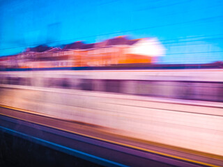 fast moving train in motion blur