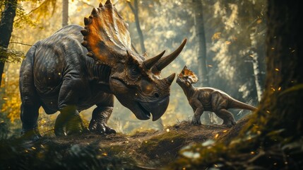 a triceratops with baby