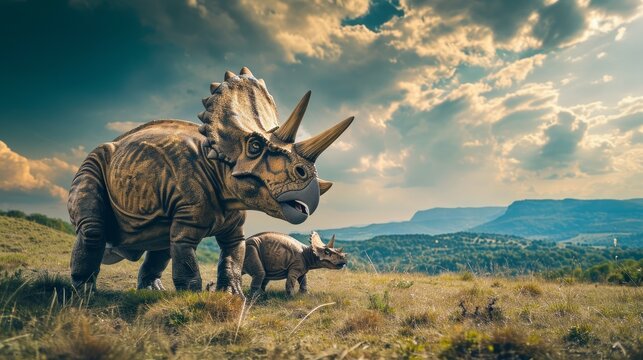 a triceratops with baby