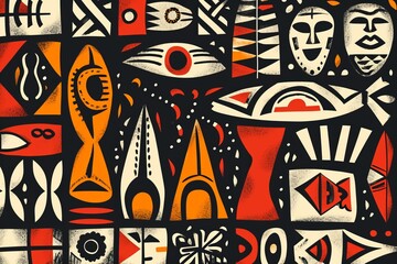 African ethnic pattern. Tribal aztec background. Hand drawn african tribal illustration.