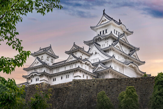 Himeji Castle in Japan.
Immense castle seen with a monumental perspective.