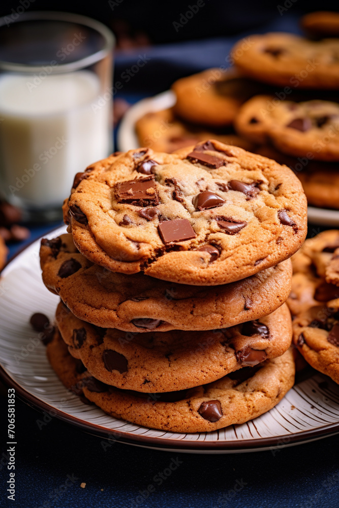 Wall mural Delicious chocolate chip cookies on a white plate