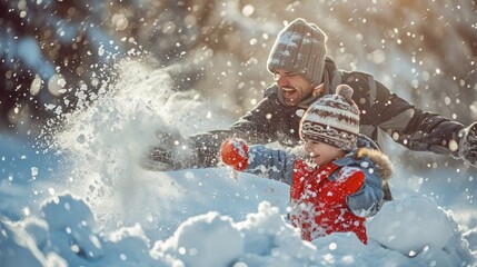 Winter Fun Snowball Fight with Dad