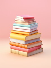 Pastel colored books stuck on top of each other. Studying, reading, teaching concept