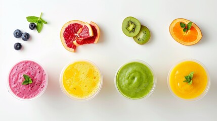 Top eye view of smoothies in cups