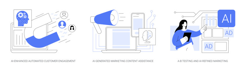 AI in product advertising abstract concept vector illustrations.