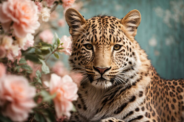 Obraz premium Leopard animal abstract wallpaper. Soft background panthera in Pastel colors. Generative with ai