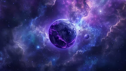 Poster Purple planet surrounded by stars © Flowstudio
