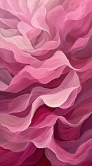 An abstract oil painting with sweeping, fluid lines in a monochromatic palette of deep and light pinks. Vertically oriented. 