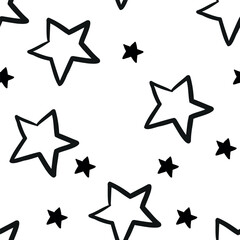 Seamless pattern with stars. Hand drawn illustration