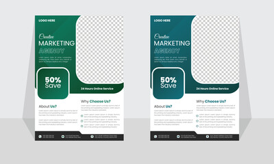 Corporate modern business flyer template design set, minimal business flyer template or eye catching flyer design, flyer in A4 with colorful business proposal, modern with Dark green and green flyer