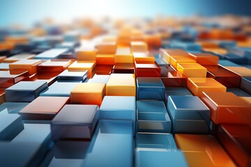 Obraz premium Abstract Visualization of 3D Cubes in Blue and Orange Hues