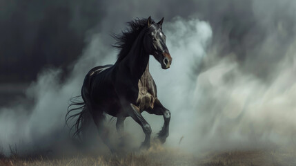 Beautiful horse galloping, running stallion poster idea - obrazy, fototapety, plakaty