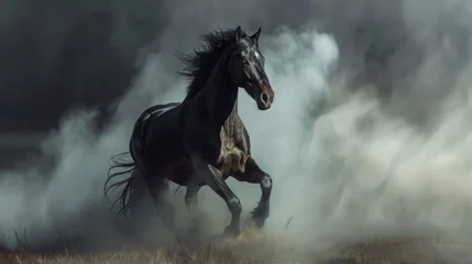 Selbstklebende Fototapeten Beautiful horse galloping, running stallion poster idea © AdamantiumStock