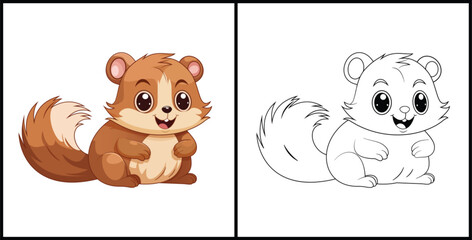 Squirrel animal Coloring Page Colored. Vector illustration