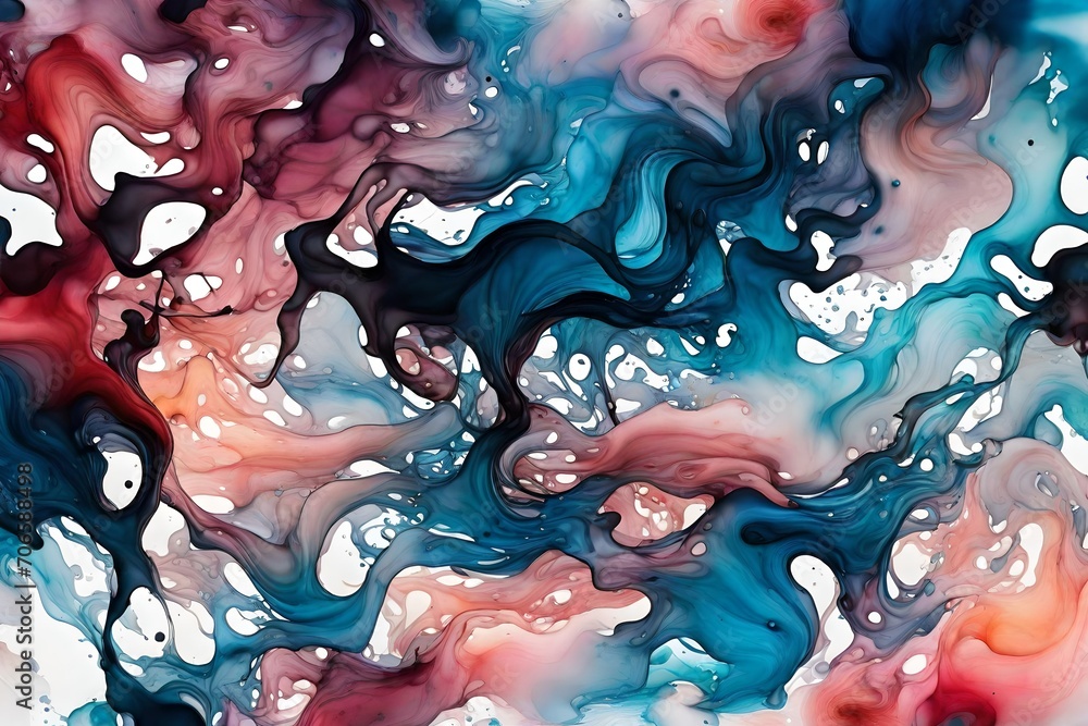 Poster ink disperses in water, spreading from the bottom to the top with dynamic motion.