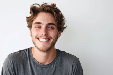 Fototapeta premium Photogenic Young Man Poses With Confidence And Charm Against A Plain Background