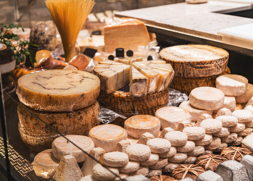Gourmet food sold at Les Halles de Lyon Paul Bocuse, built in 1971 in Lyon, France